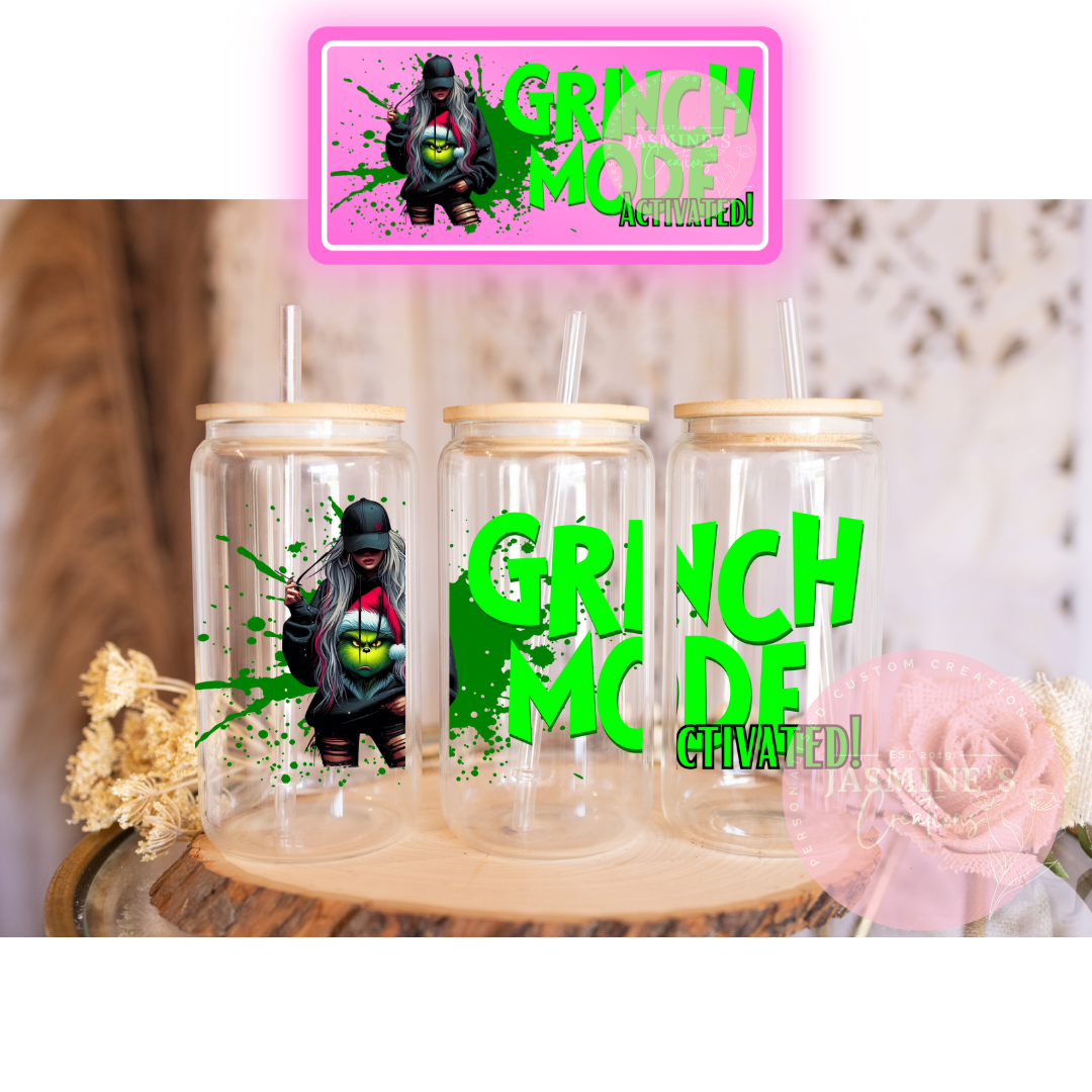 16oz Clear Glass Libby Can Tumbler - Grinch Mode Activated