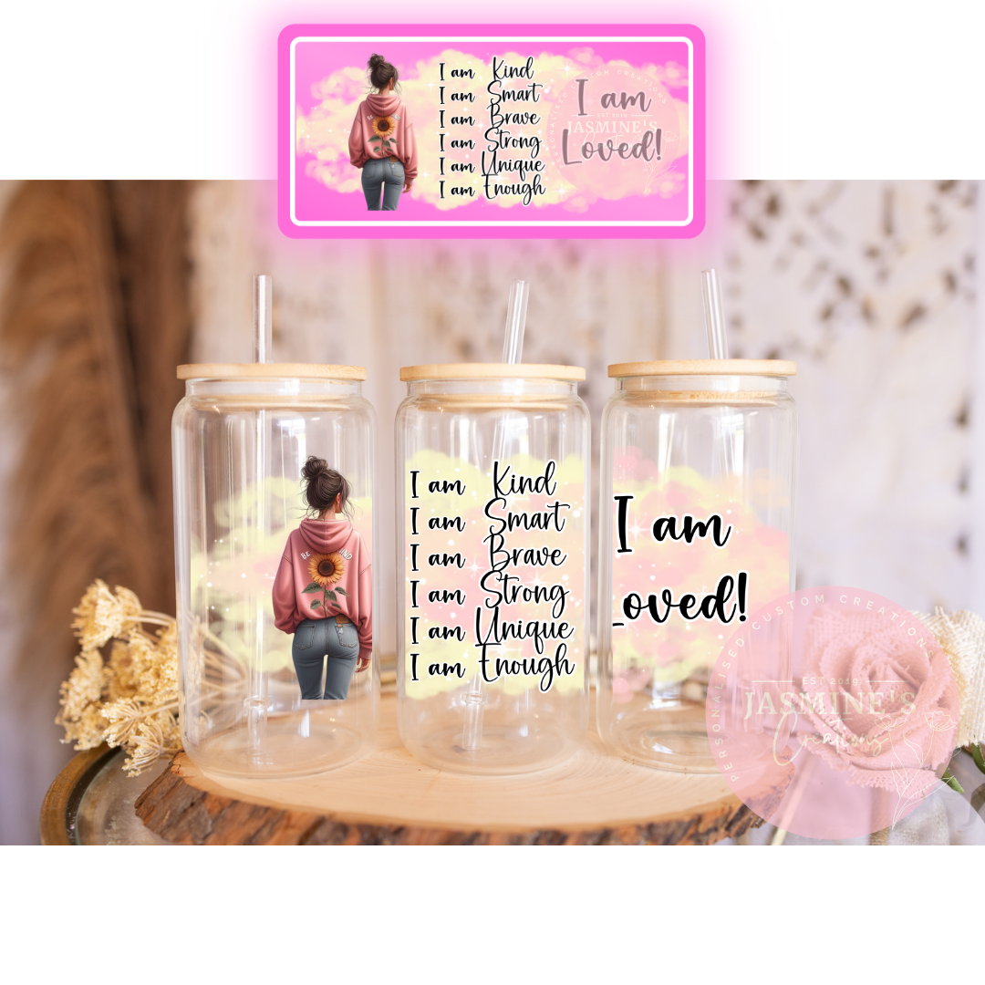 16oz Clear Glass Libby Can Tumbler - I am Loved
