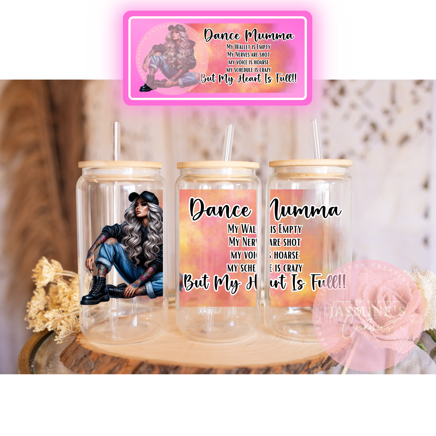 16oz Clear Glass Libby Can Tumbler - Dance Mumma