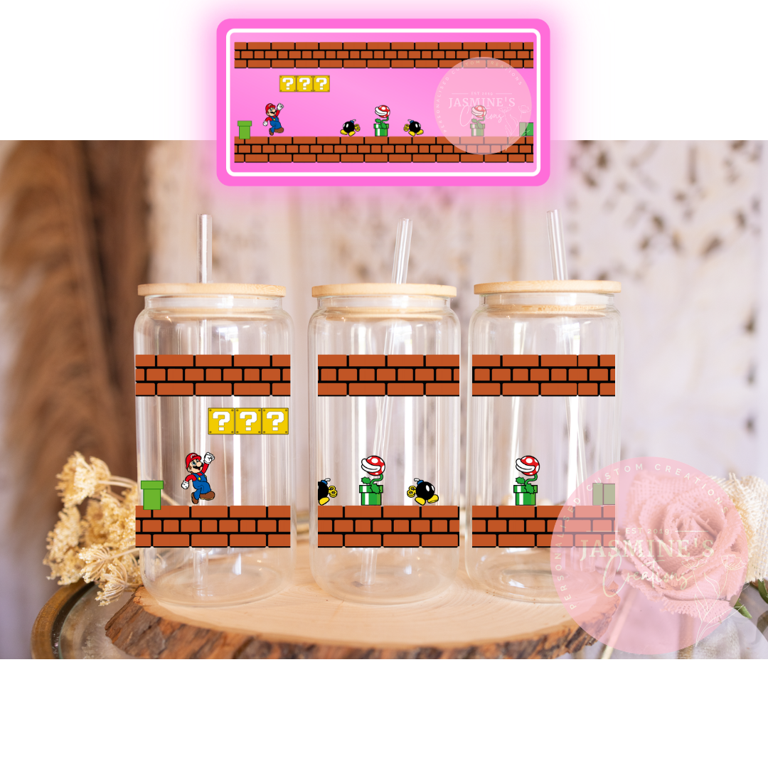 16oz Clear Glass Libby Can Tumbler - Mario Design 1