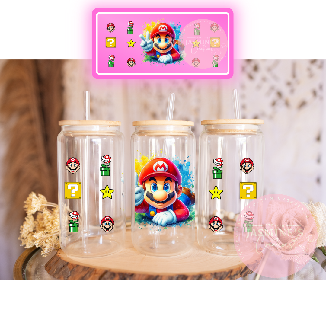 16oz Clear Glass Libby Can Tumbler - Mario Design 2