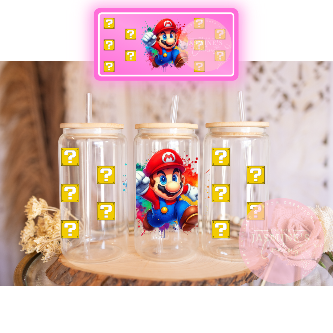 16oz Clear Glass Libby Can Tumbler - Mario Design 4