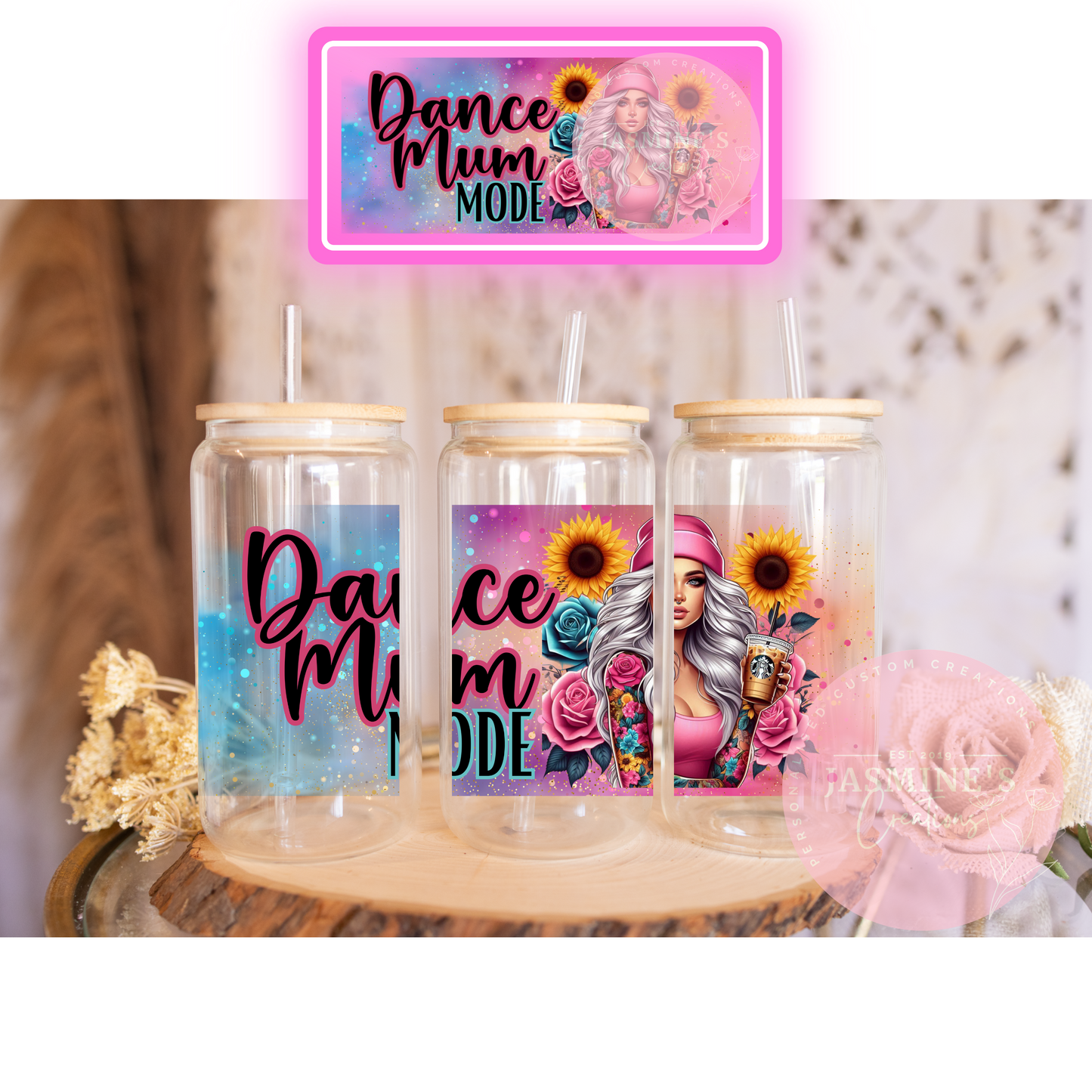16oz Clear Glass Libby Can Tumbler - Dance Mum Mode