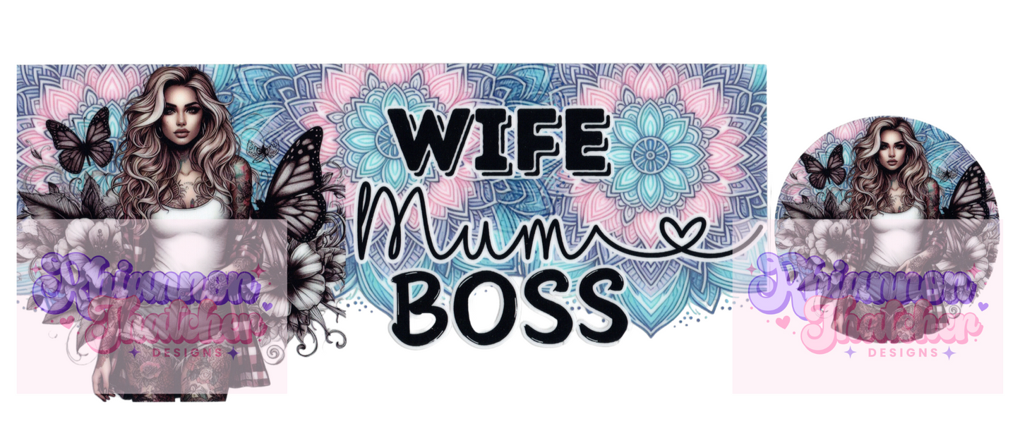 16oz Clear Glass Libby Can Tumblers with Matching Lid Wife Mum Boss