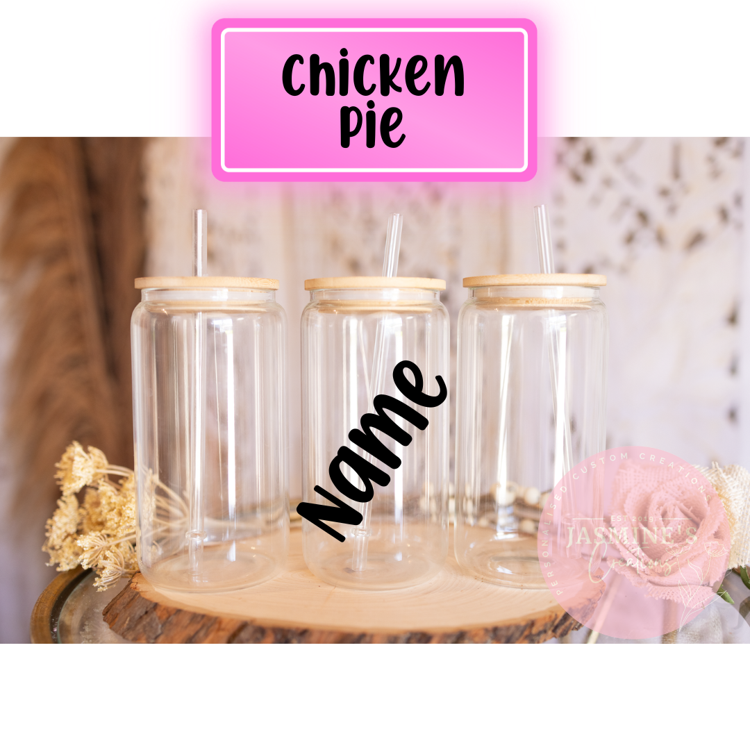 Personalised With Names 16oz Clear Glass Libby Can Tumbler - Chicken Pie Font