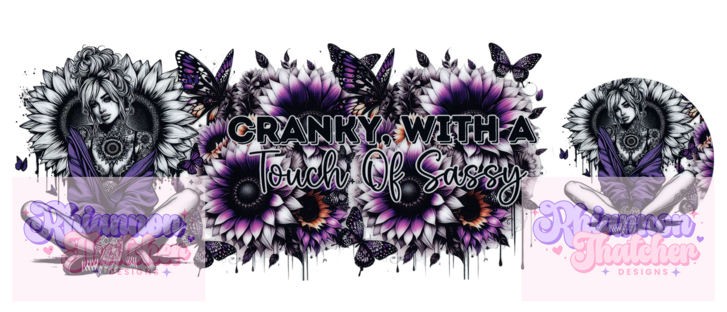 16oz Clear Glass Libby Can Tumblers with Matching Lid -Cranky with a Touch of Sassy