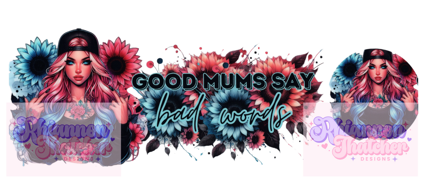 16oz Clear Glass Libby Can Tumblers with Matching Lid - Good Mums say Bad Words