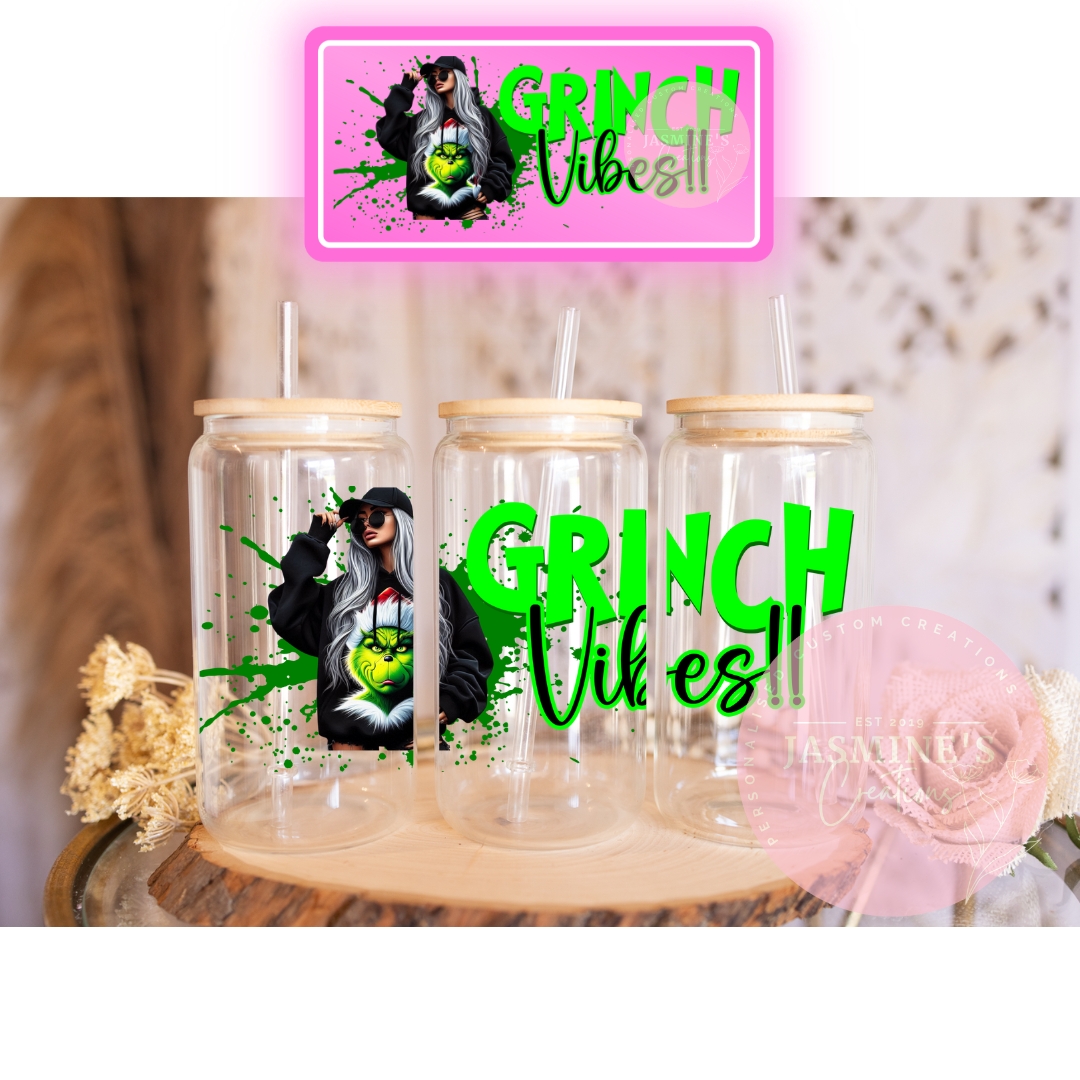 16oz Clear Glass Libby Can Tumbler - Grinch Vibes