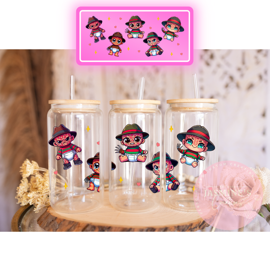 16oz Glass Libby Can Tumbler - Baby Freddy Krueger