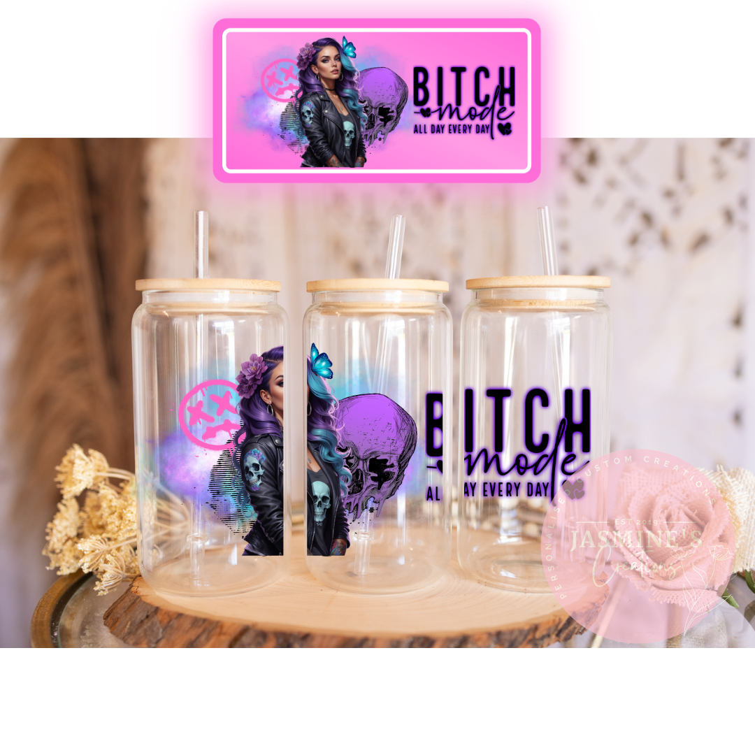 16oz Glass Libby Can Tumbler - B***h Mode