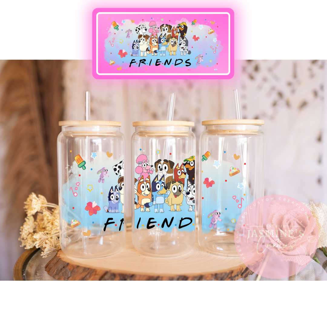 16oz Glass Libby Can Tumbler -Bluey Friends