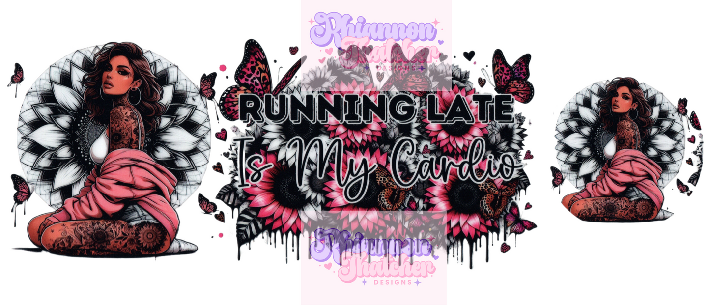 16oz Clear Glass Libby Can Tumblers with Matching Lid - Running Late is my Cardio