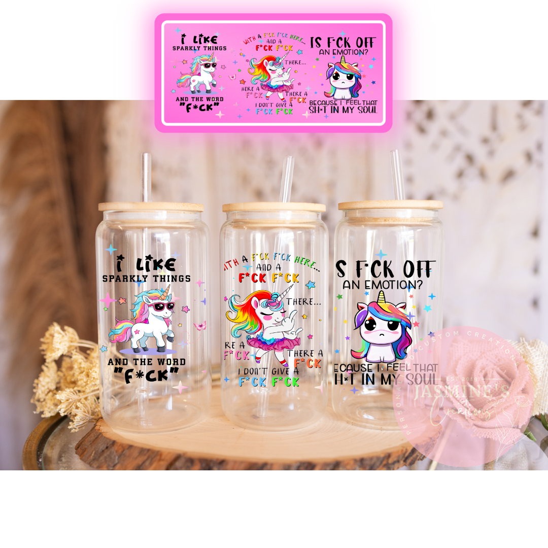 16oz Glass Libby Can Tumbler - Swearing Unicorn