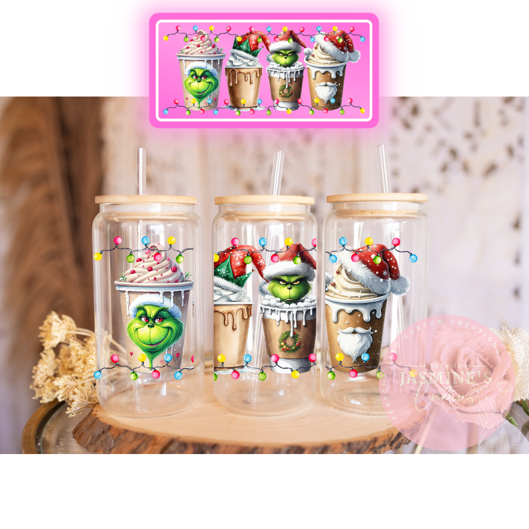 16oz Glass Libby Can Tumbler -The Grinch Christmas