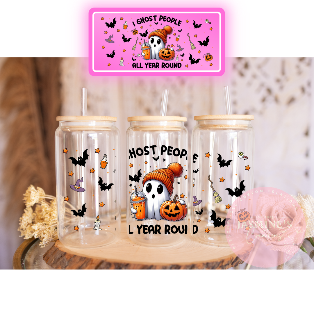 16oz Glass Libby Can Tumbler - I Ghost People All Year Round