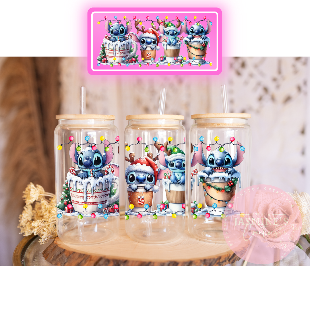 16oz Glass Libby Can Tumbler - Stitch Christmas