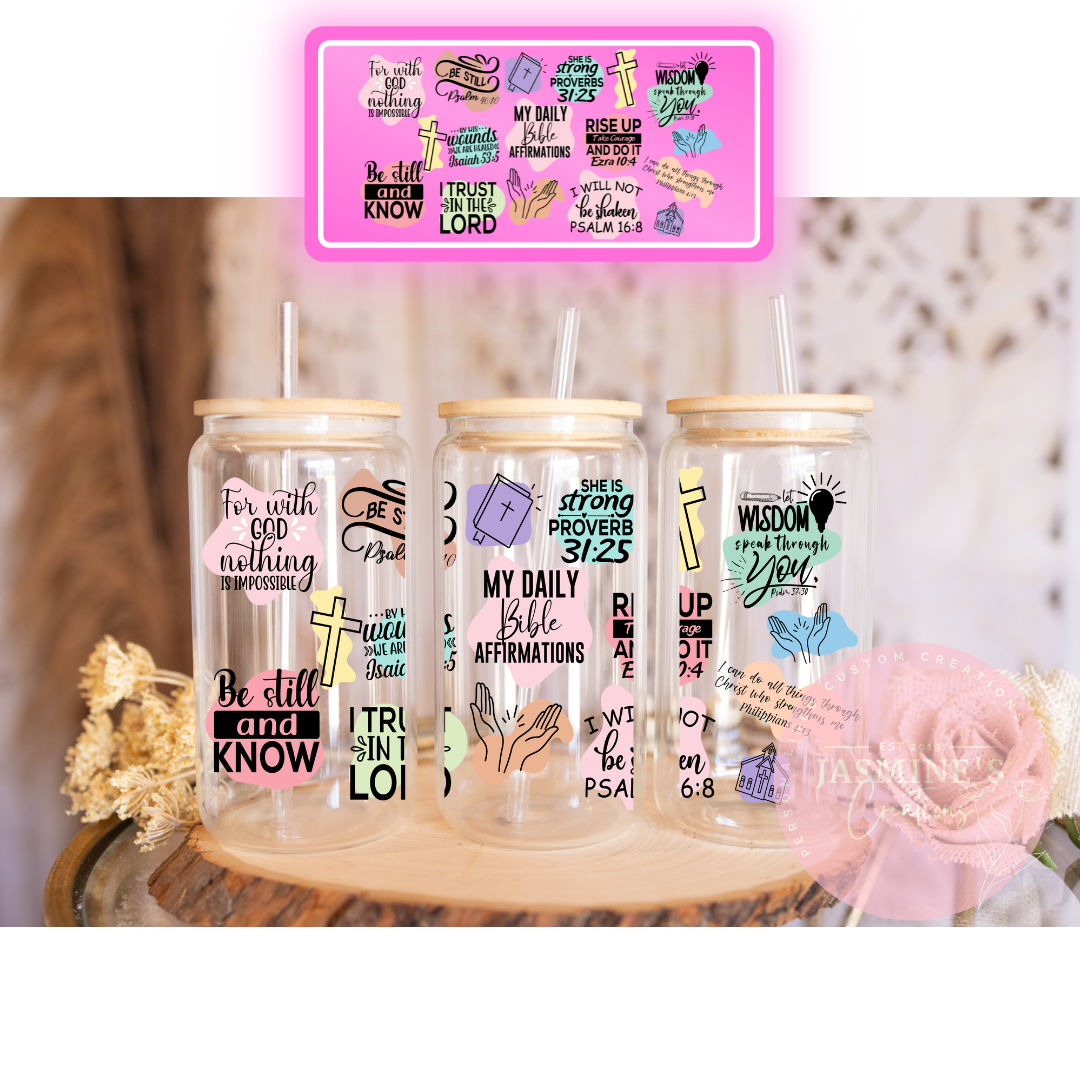 16oz Glass Libby Can Tumbler - My Daily Bible Affirmations