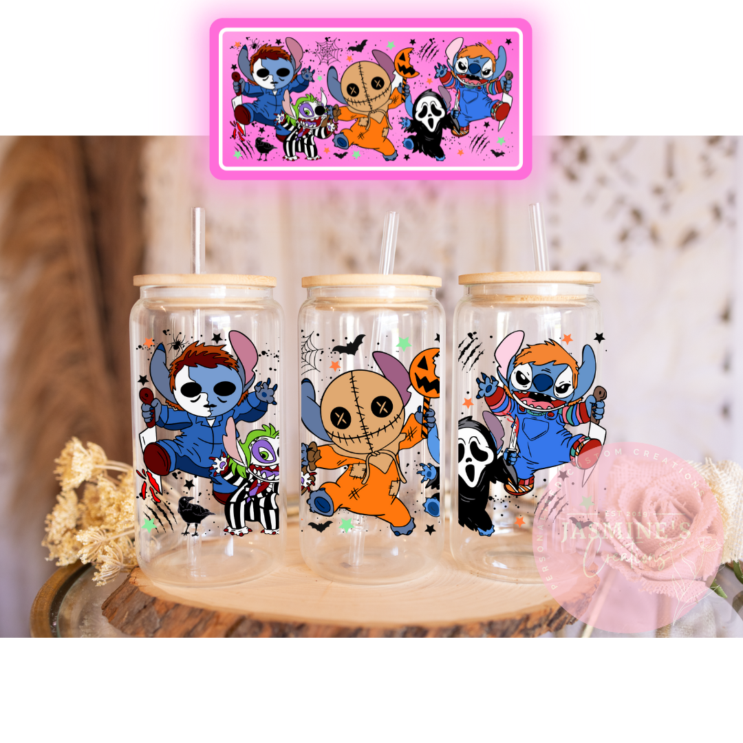 16oz Glass Libby Can Tumbler - Horror Stitch