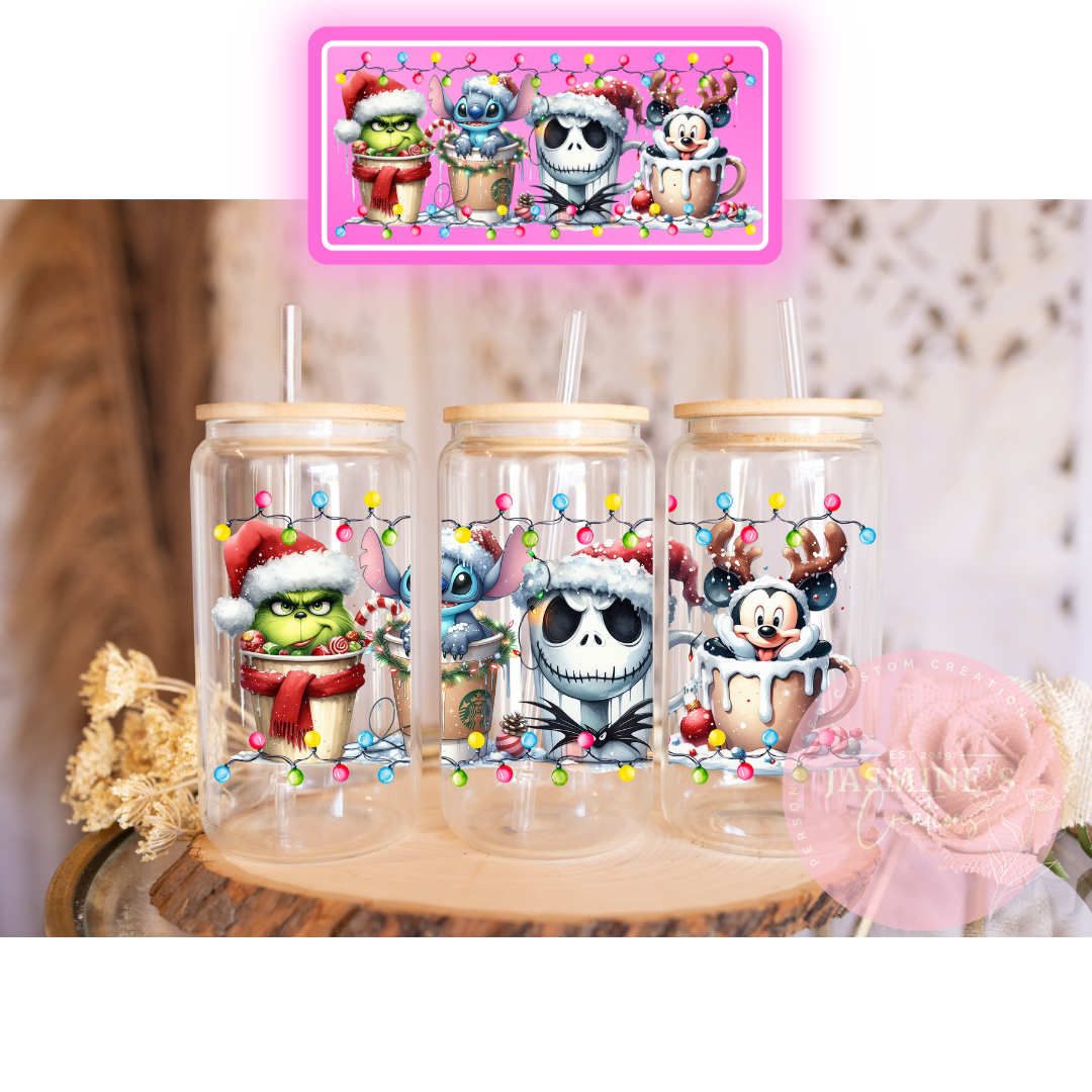 16oz Glass Libby Can Tumbler -Jack Skellington and Friends Design 2