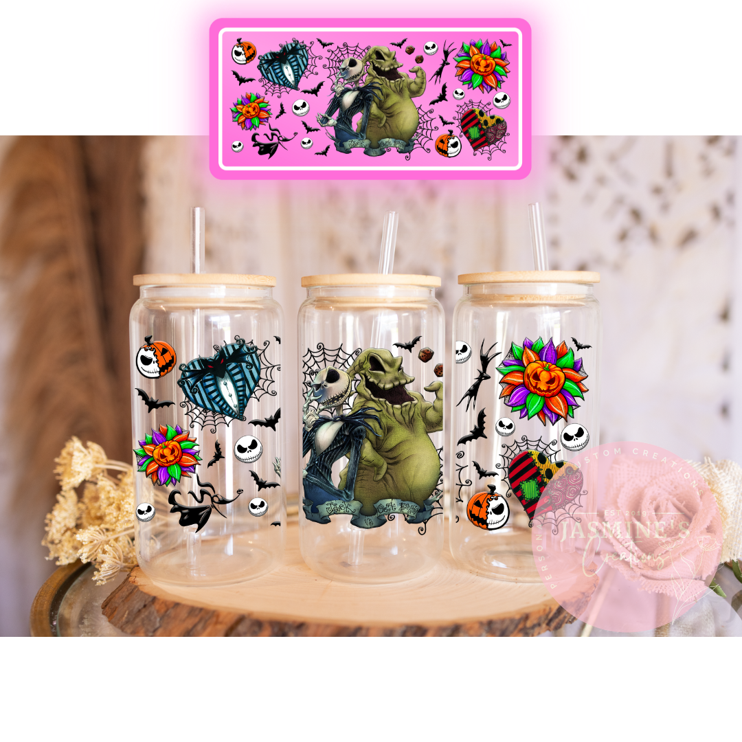 16oz Glass Libby Can Tumbler - Jack vs Oogie Boogie