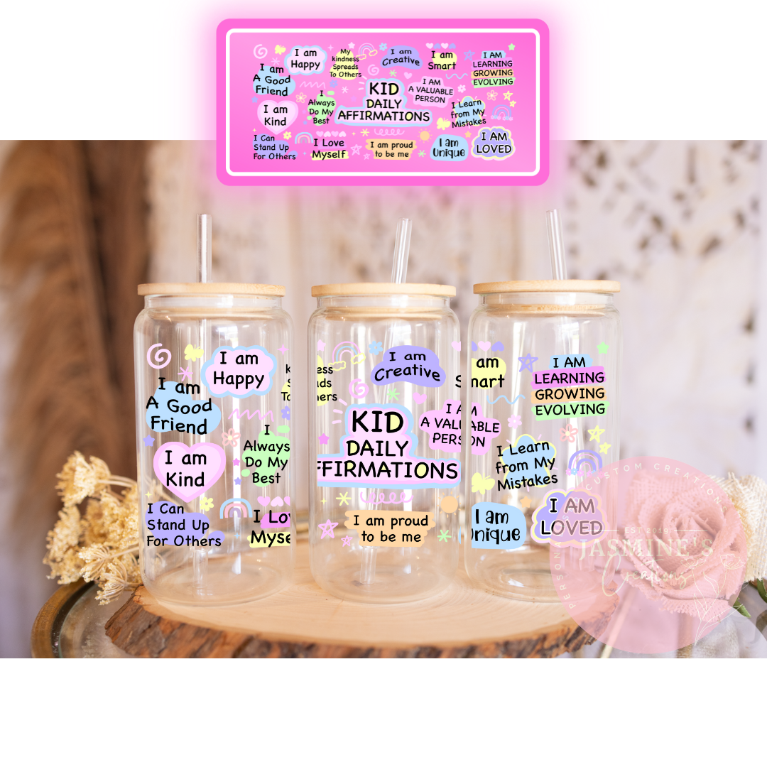 16oz Glass Libby Can Tumbler - Children's Daily Affirmations