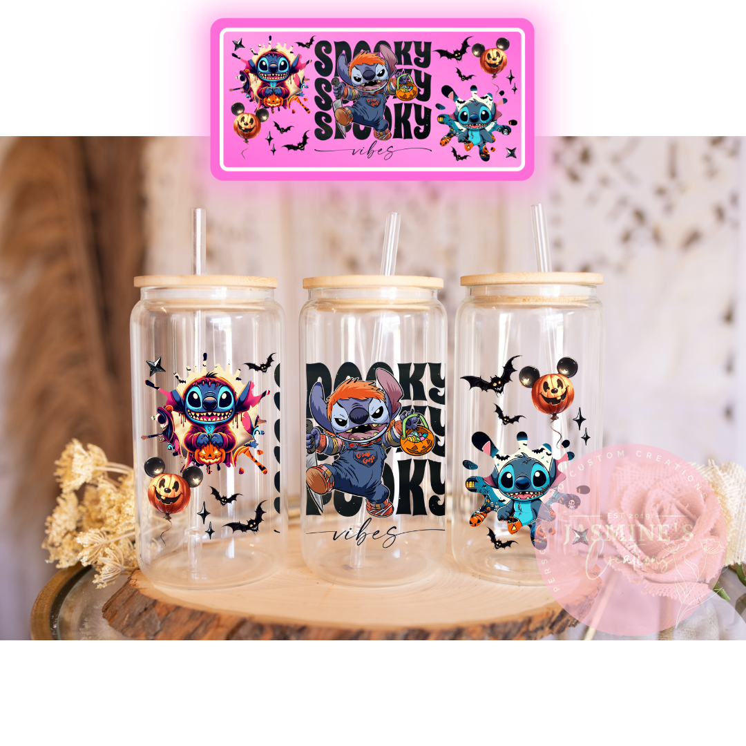 16oz Glass Libby Can Tumbler - Spooky Chucky Stitch