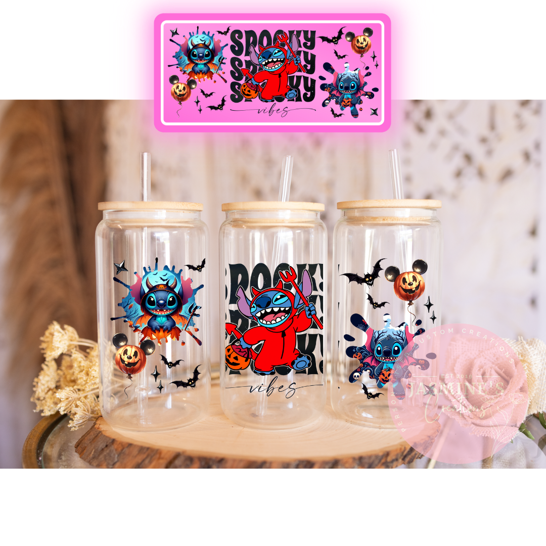 16oz Glass Libby Can Tumbler - Spooky Devil Stitch