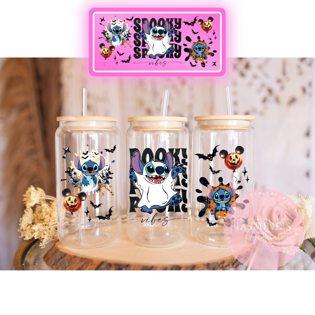 16oz Glass Libby Can Tumbler - Spooky Ghost Stitch