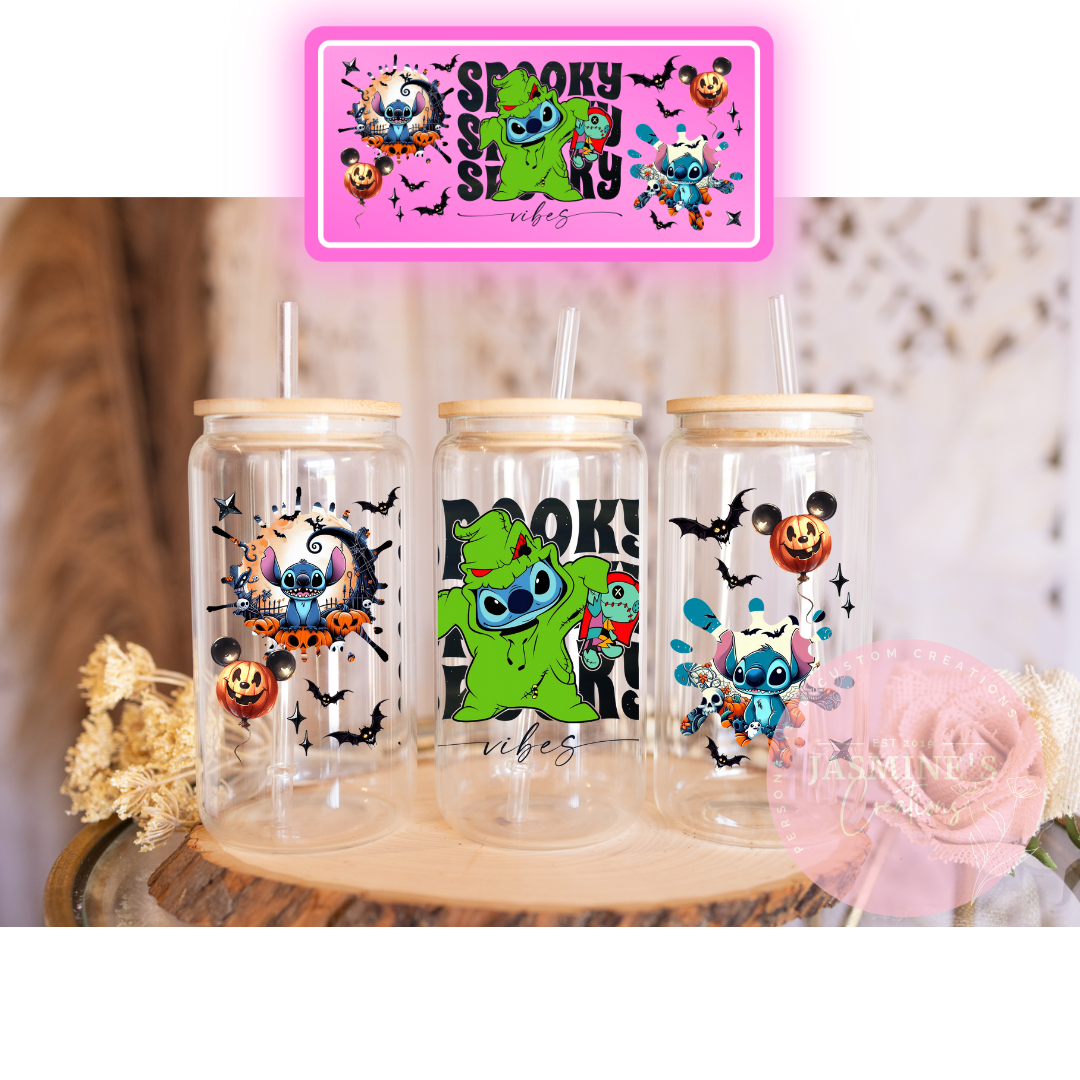 16oz Glass Libby Can Tumbler - Spooky Oogie Stitch