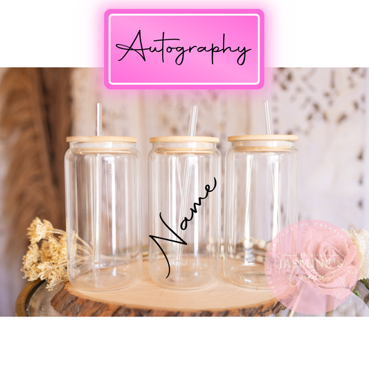 Personalised With Names 16oz Clear Glass Libby Can Tumbler -  Autography Font