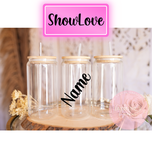 Personalised With Names 16oz Clear Glass Libby Can Tumbler -  ShowLove Font