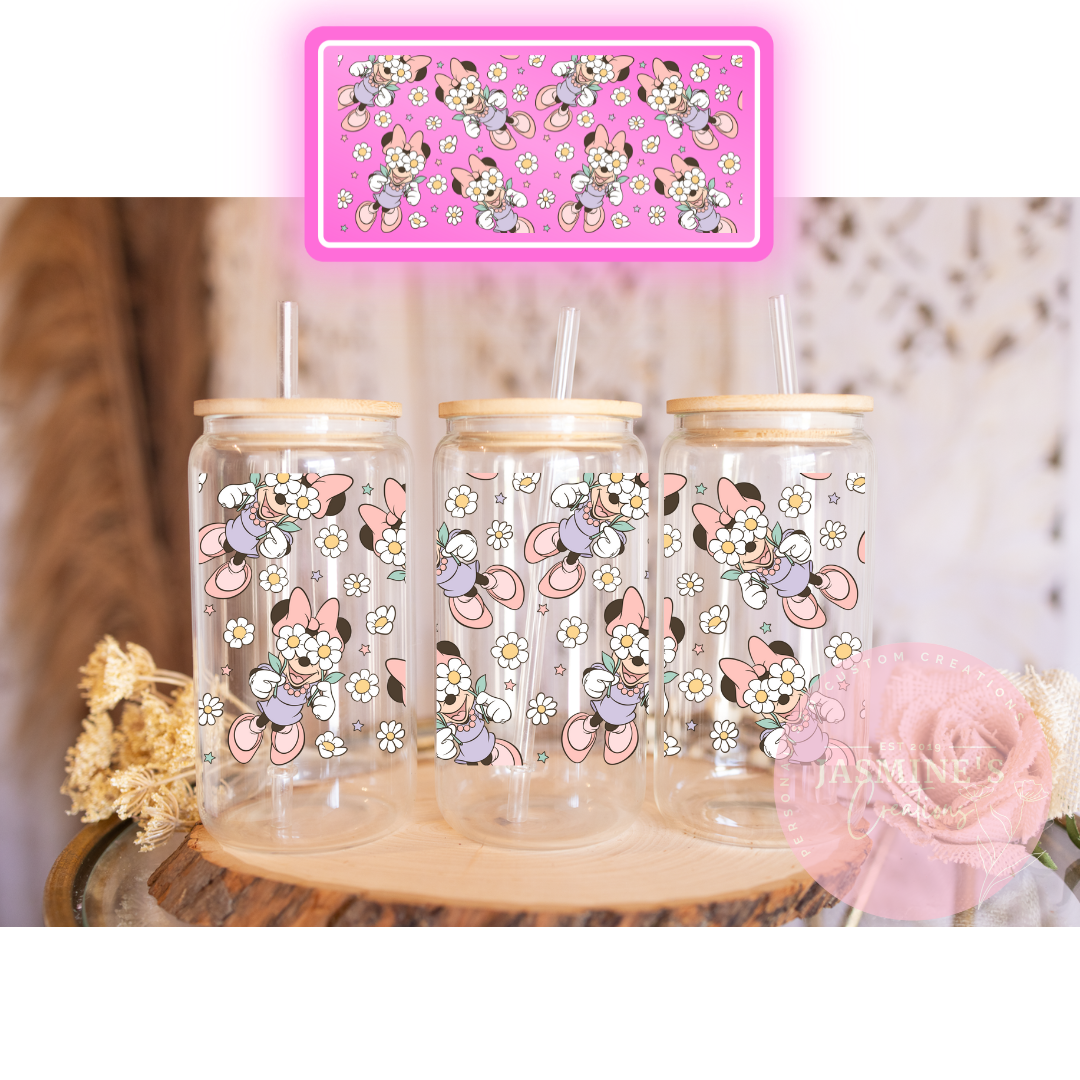 16oz Glass Libby Can Tumbler -Minnie and Daisies