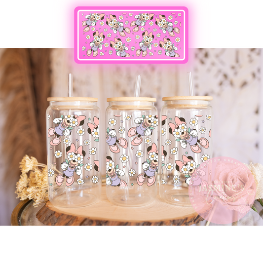 16oz Glass Libby Can Tumbler -Minnie and Daisies