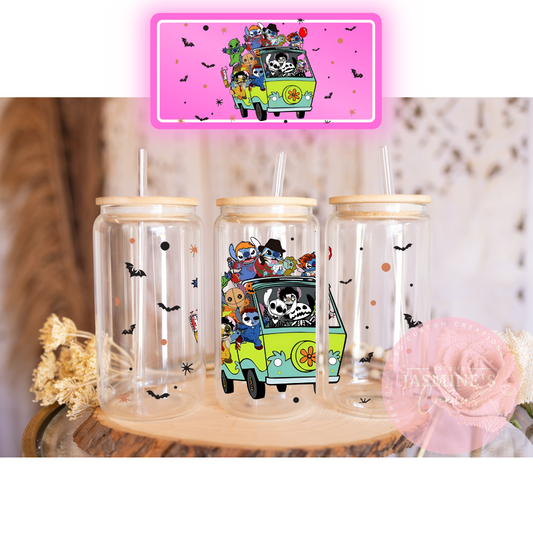 16oz Glass Libby Can Tumbler - Horror Mystery Machine Stitch