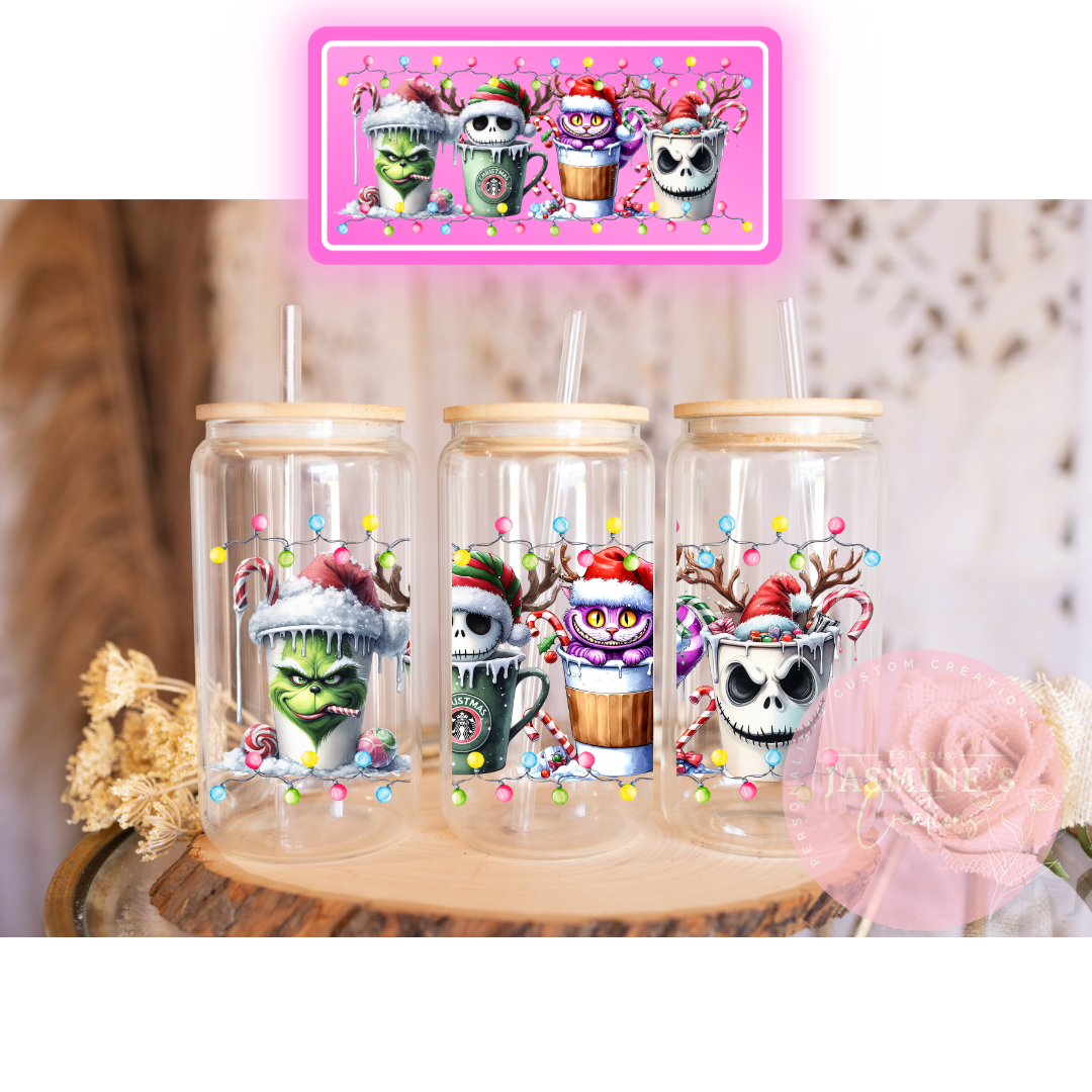 16oz Glass Libby Can Tumbler -Jack Skellington and Friends