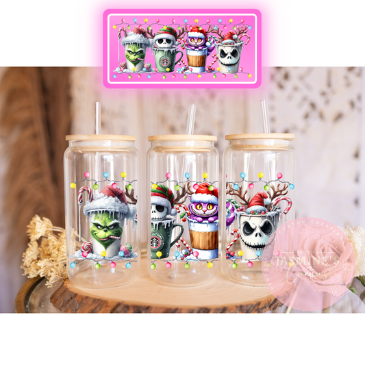 16oz Glass Libby Can Tumbler -Jack Skellington and Friends